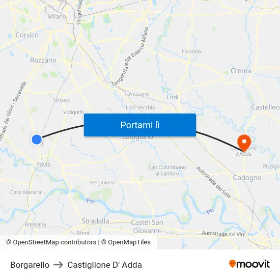 Borgarello to Castiglione D' Adda map