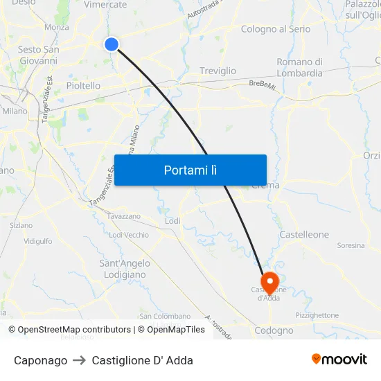 Caponago to Castiglione D' Adda map