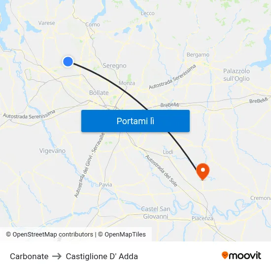 Carbonate to Castiglione D' Adda map