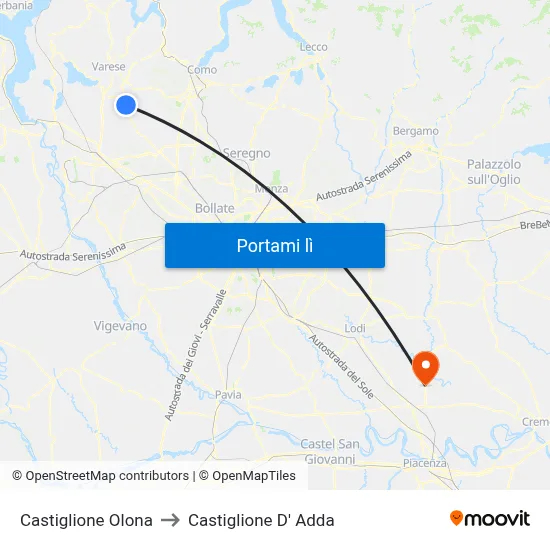 Castiglione Olona to Castiglione D' Adda map
