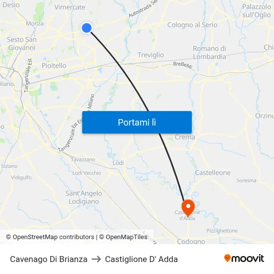 Cavenago Di Brianza to Castiglione D' Adda map
