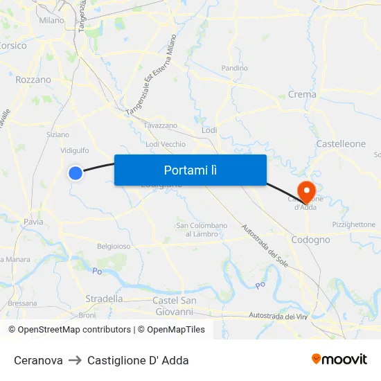 Ceranova to Castiglione D' Adda map