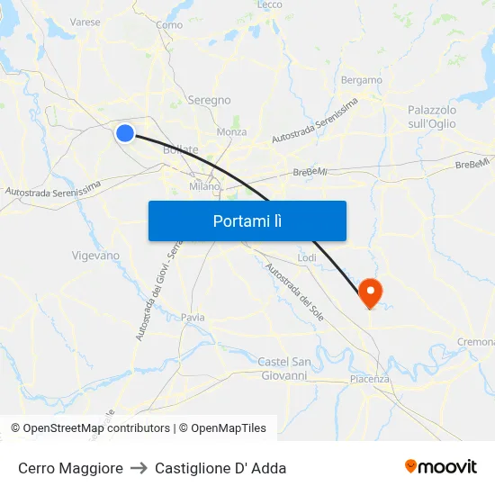 Cerro Maggiore to Castiglione D' Adda map