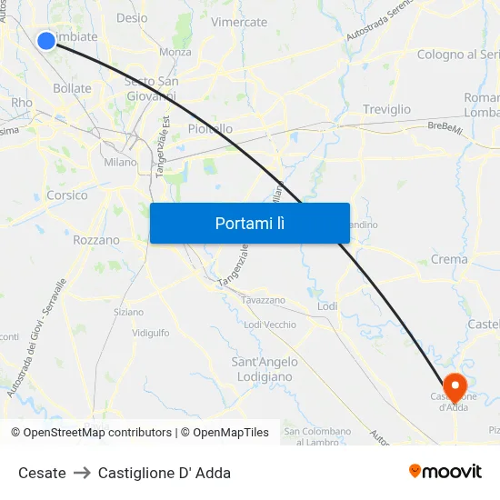 Cesate to Castiglione D' Adda map