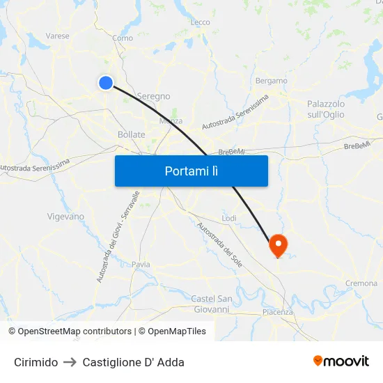 Cirimido to Castiglione D' Adda map