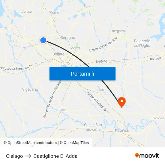 Cislago to Castiglione D' Adda map