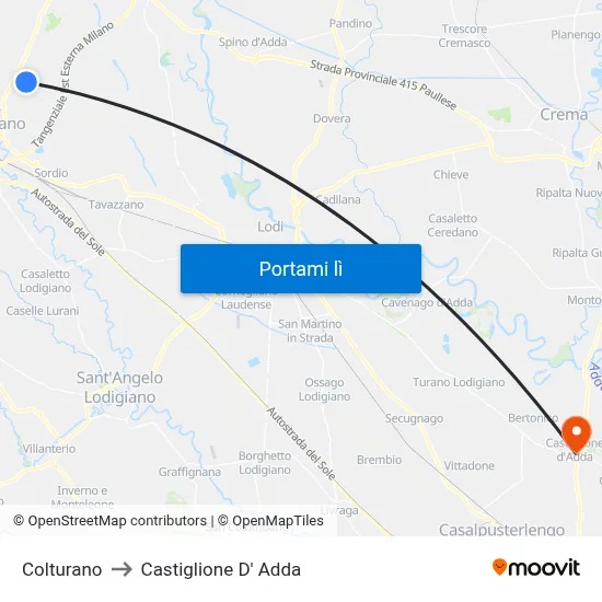 Colturano to Castiglione D' Adda map