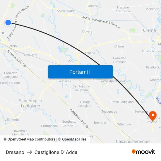 Dresano to Castiglione D' Adda map