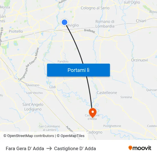 Fara Gera D' Adda to Castiglione D' Adda map
