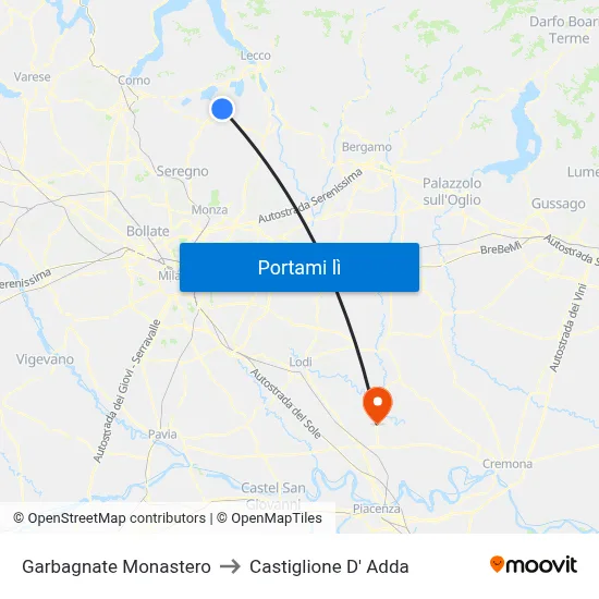 Garbagnate Monastero to Castiglione D' Adda map