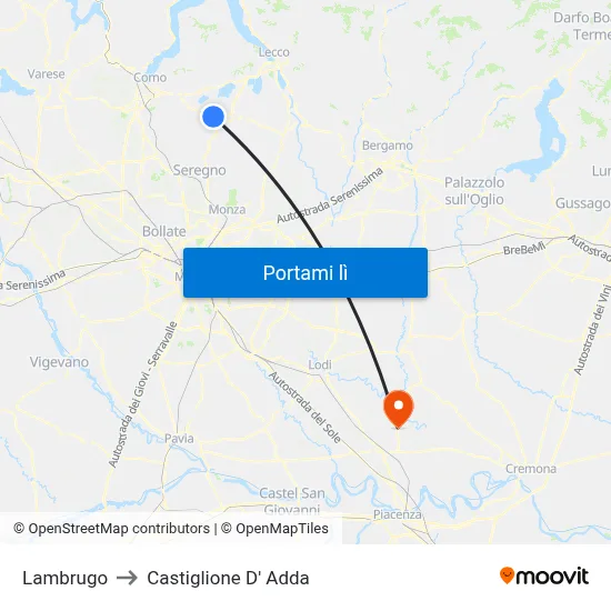 Lambrugo to Castiglione D' Adda map