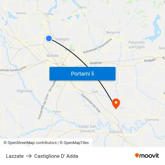 Lazzate to Castiglione D' Adda map
