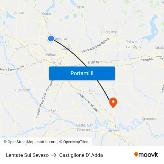 Lentate Sul Seveso to Castiglione D' Adda map