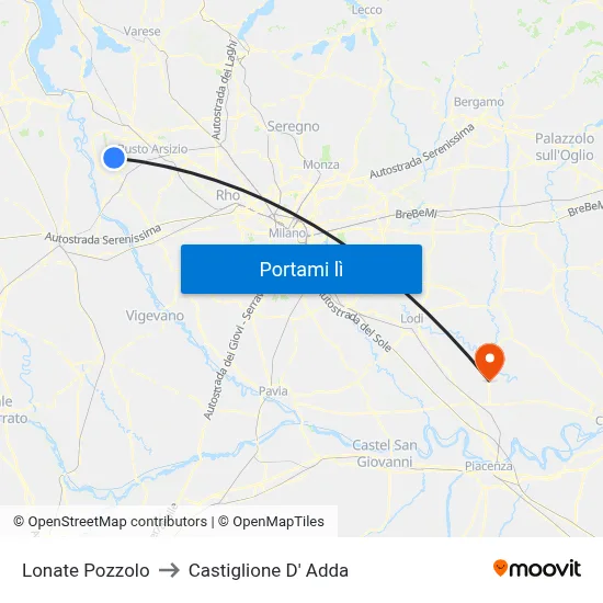Lonate Pozzolo to Castiglione D' Adda map