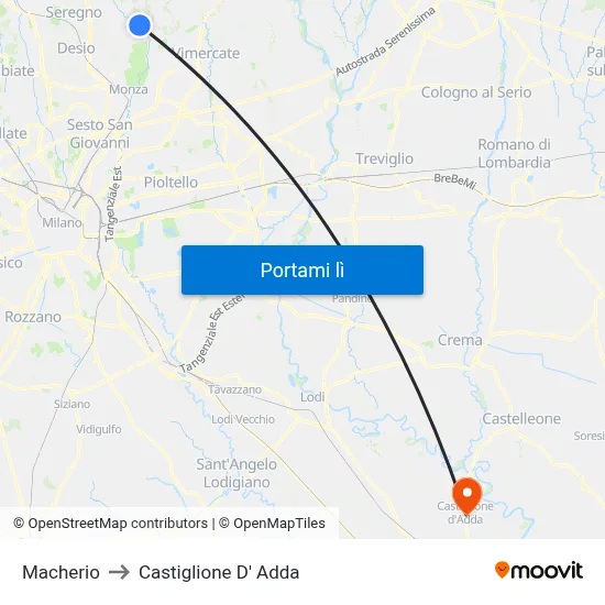 Macherio to Castiglione D' Adda map