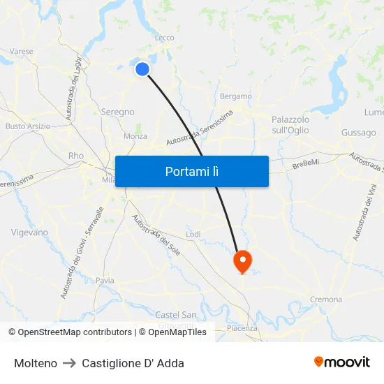 Molteno to Castiglione D' Adda map