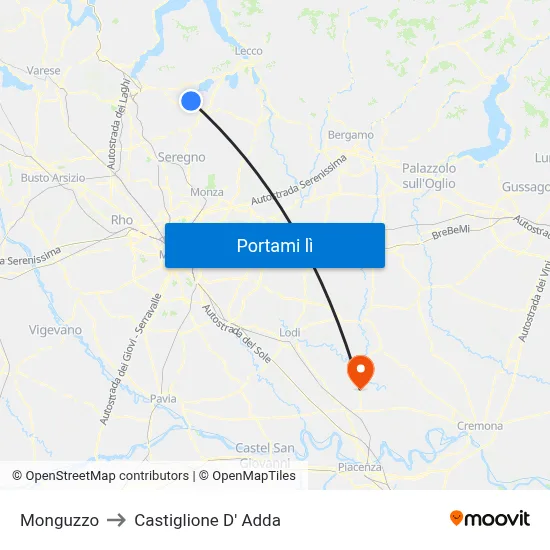 Monguzzo to Castiglione D' Adda map