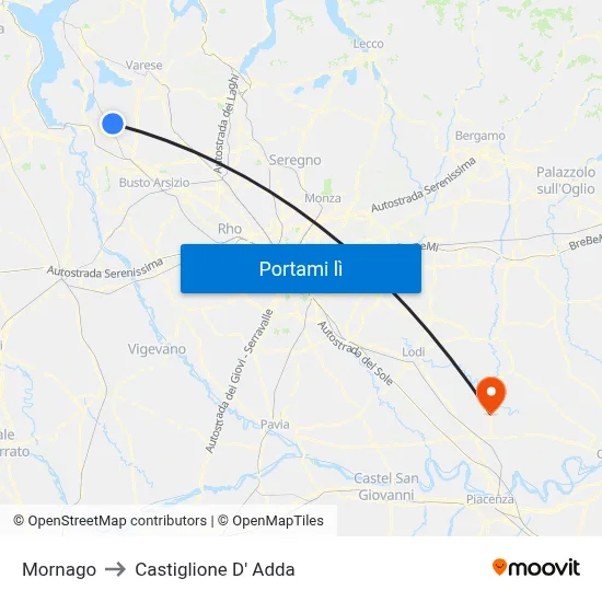 Mornago to Castiglione D' Adda map
