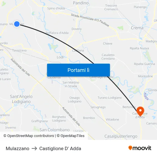 Mulazzano to Castiglione D' Adda map