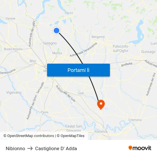 Nibionno to Castiglione D' Adda map