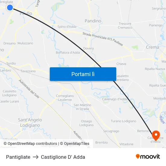 Pantigliate to Castiglione D' Adda map