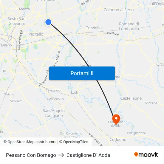 Pessano Con Bornago to Castiglione D' Adda map