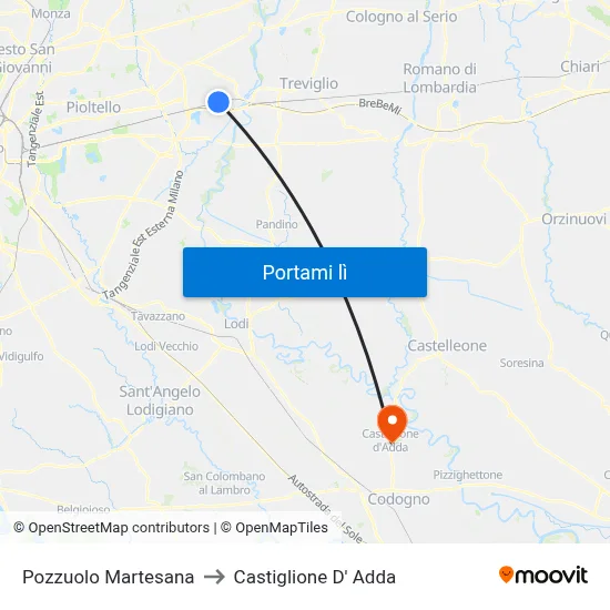 Pozzuolo Martesana to Castiglione D' Adda map