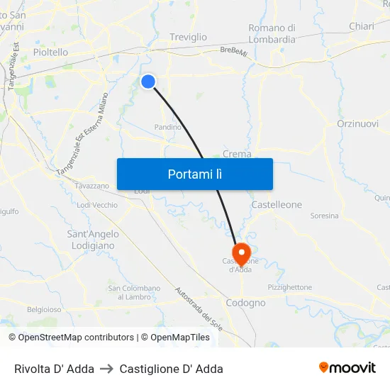 Rivolta D' Adda to Castiglione D' Adda map
