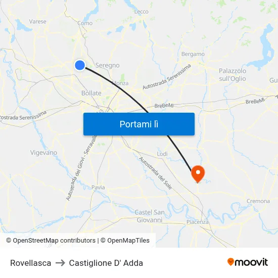Rovellasca to Castiglione D' Adda map