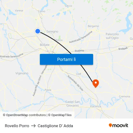 Rovello Porro to Castiglione D' Adda map