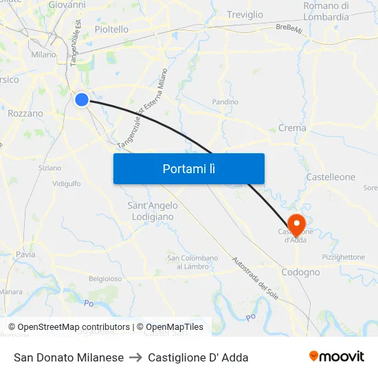 San Donato Milanese to Castiglione D' Adda map