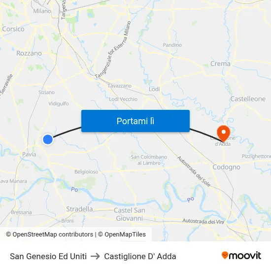 San Genesio Ed Uniti to Castiglione D' Adda map