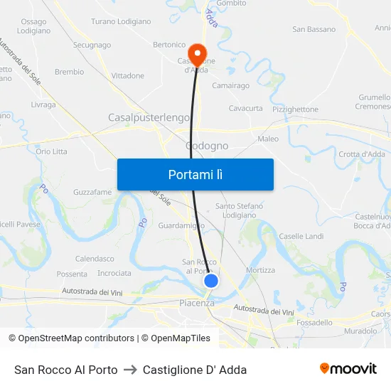 San Rocco Al Porto to Castiglione D' Adda map
