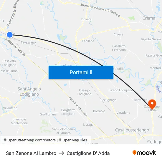 San Zenone Al Lambro to Castiglione D' Adda map