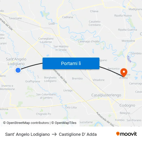 Sant' Angelo Lodigiano to Castiglione D' Adda map