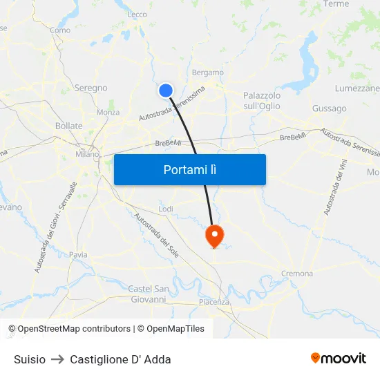 Suisio to Castiglione D' Adda map