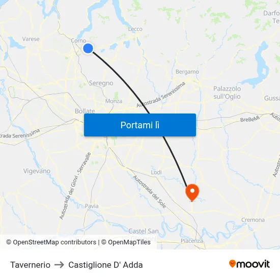 Tavernerio to Castiglione D' Adda map
