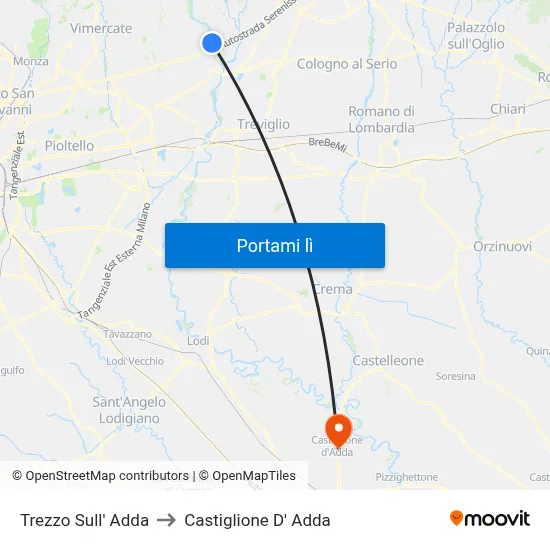 Trezzo Sull' Adda to Castiglione D' Adda map