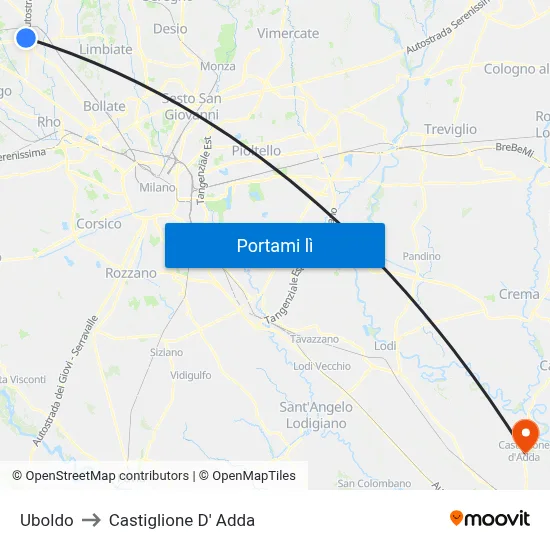 Uboldo to Castiglione D' Adda map