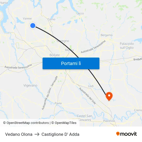 Vedano Olona to Castiglione D' Adda map