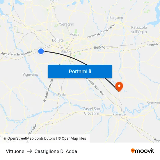 Vittuone to Castiglione D' Adda map