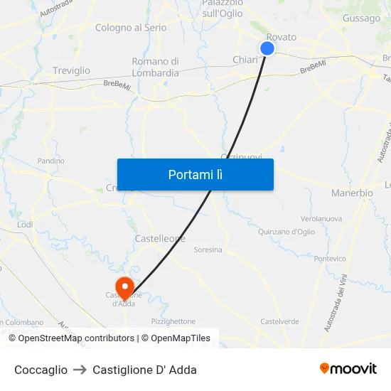Coccaglio to Castiglione D' Adda map