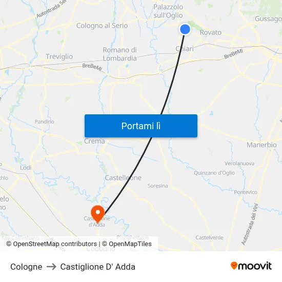 Cologne to Castiglione D' Adda map
