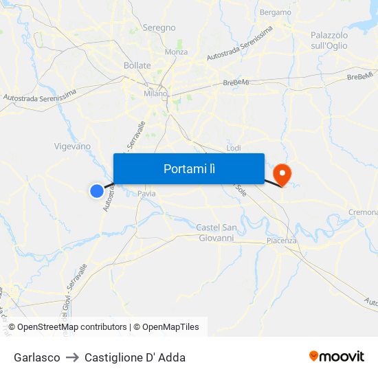 Garlasco to Castiglione D' Adda map