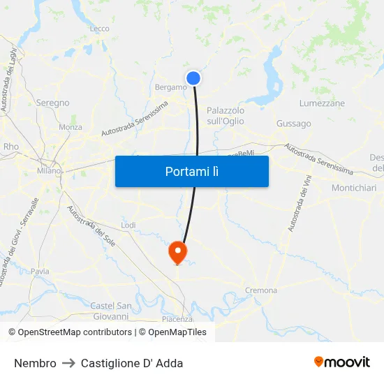 Nembro to Castiglione D' Adda map
