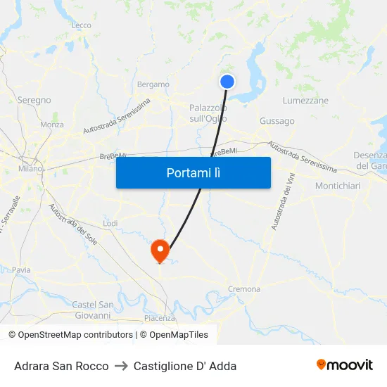 Adrara San Rocco to Castiglione D' Adda map