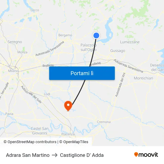 Adrara San Martino to Castiglione D' Adda map