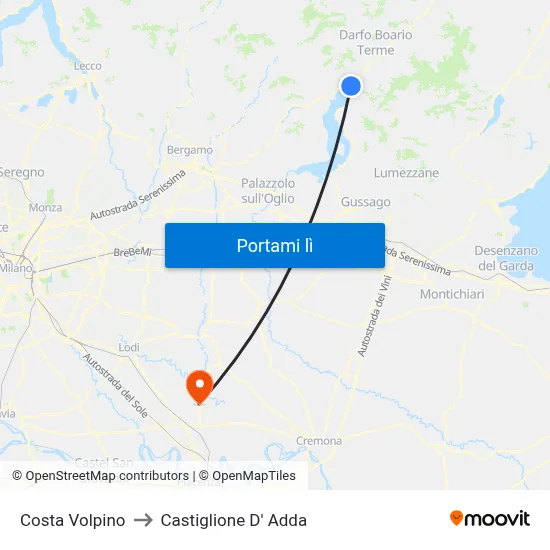 Costa Volpino to Castiglione D' Adda map