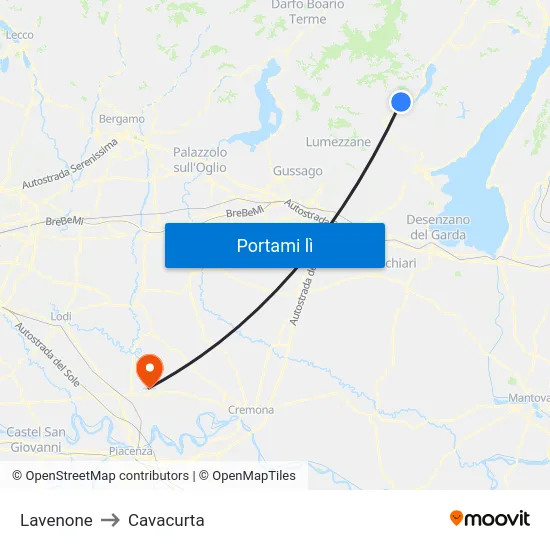 Lavenone to Cavacurta map