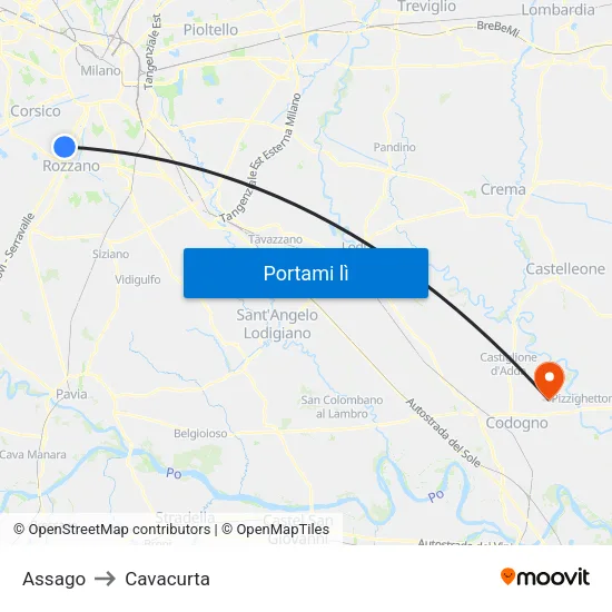 Assago to Cavacurta map